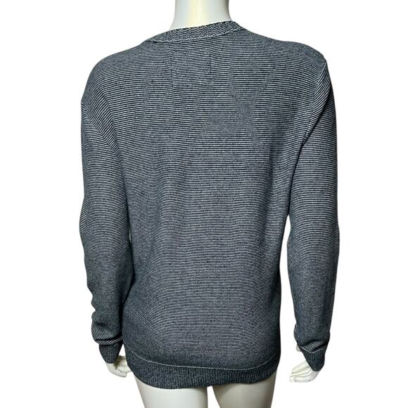 Hollister Striped Crew Neck Sweater Navy White Chest Pocket Medium Men's Casual - Picture 5 of 8